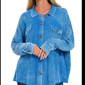 Zenana Outfitters Blue Shacket